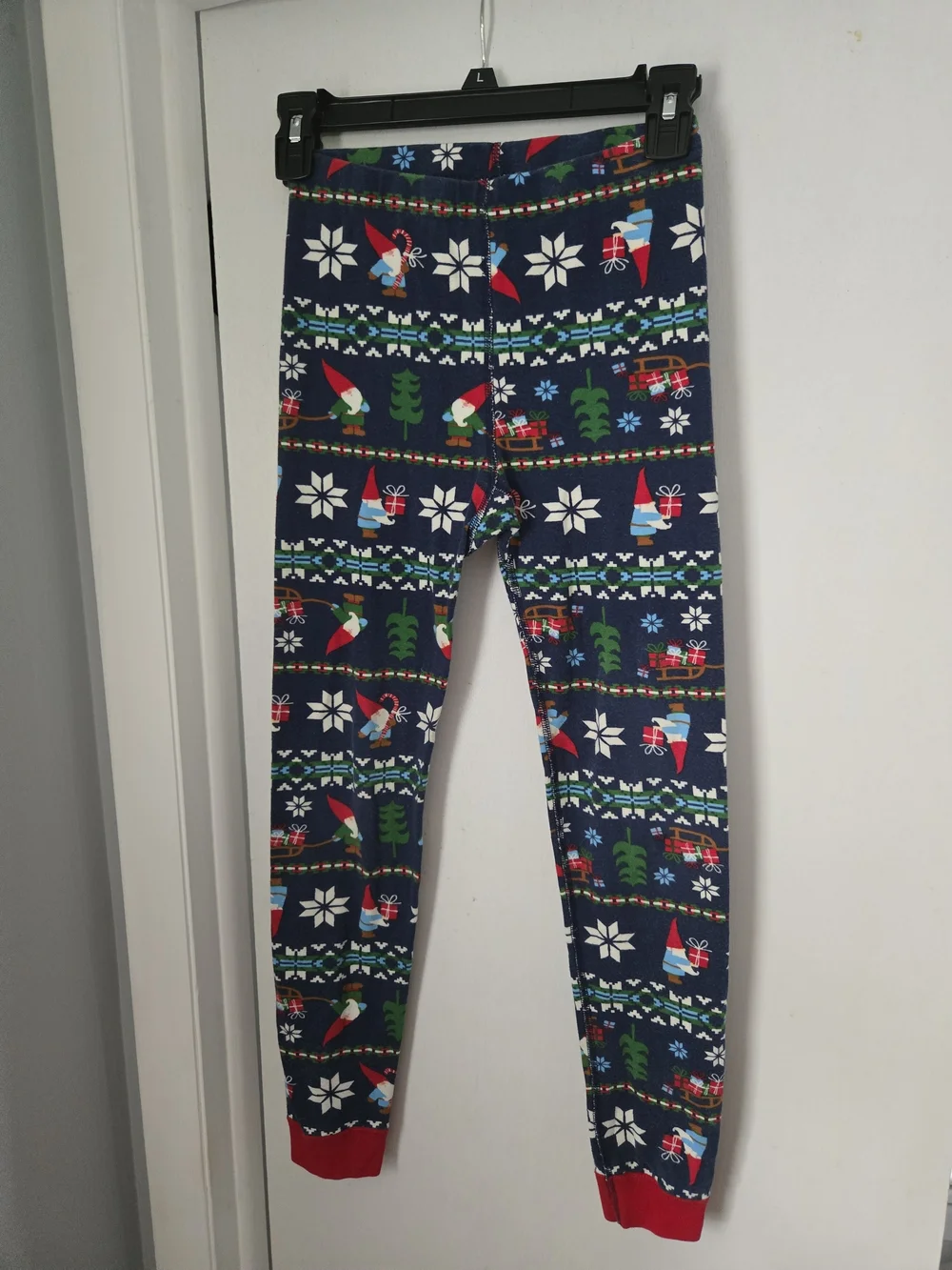 Hanna Andersson Navy Gnome Holiday Pajama Top with Red Trim Kids 12